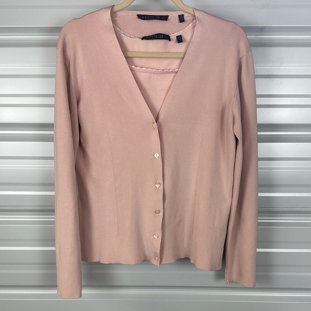 Lafayette 148 New York Silk Blend Pink Buttoned Fitted Tank & Cardigan